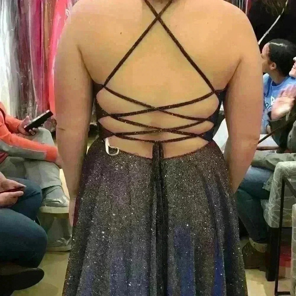 Prom Dress NWT Purple Silver Sparkle CorsetBack High Neck w/Pockets Women’s 10 - Picture 3 of 15